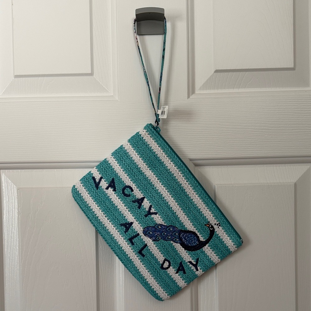 Vera Bradley Teal and White Striped Wristlet "Vacay All Day"
